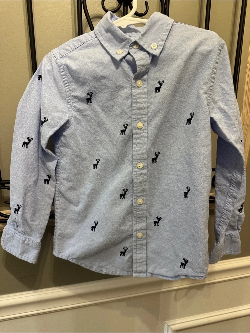 Janie and Jack Light Blue Button-Down with Navy Moose Embroidery 5 Cotton